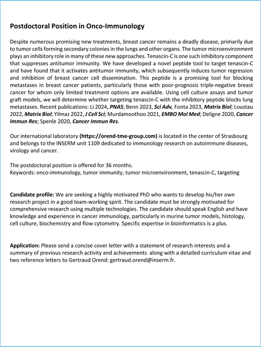 Postdoctoral Position - Orend TME Group